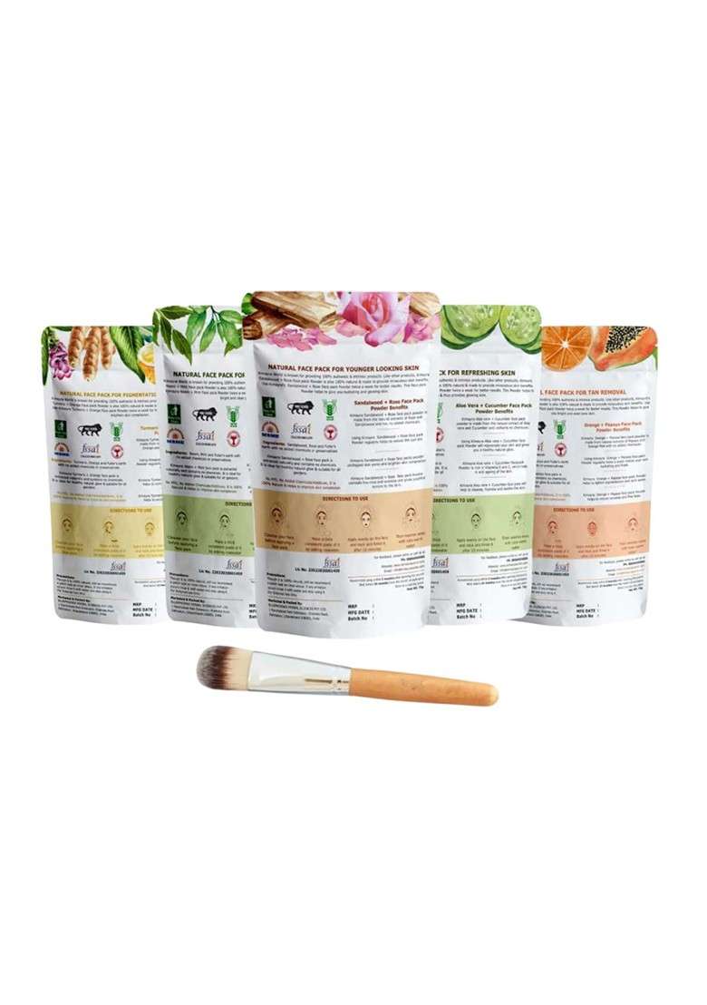 Kimayra World Set Of 5 Turmeric Neem Rose Cucumber Papaya Powder Face Pack - Indya