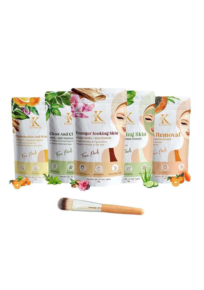 Kimayra World Set Of 5 Turmeric Neem Rose Cucumber Papaya Powder Face Pack - Indya