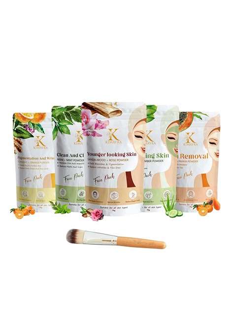 Kimayra World Set Of 5 Turmeric Neem Rose Cucumber Papaya Powder Face Pack