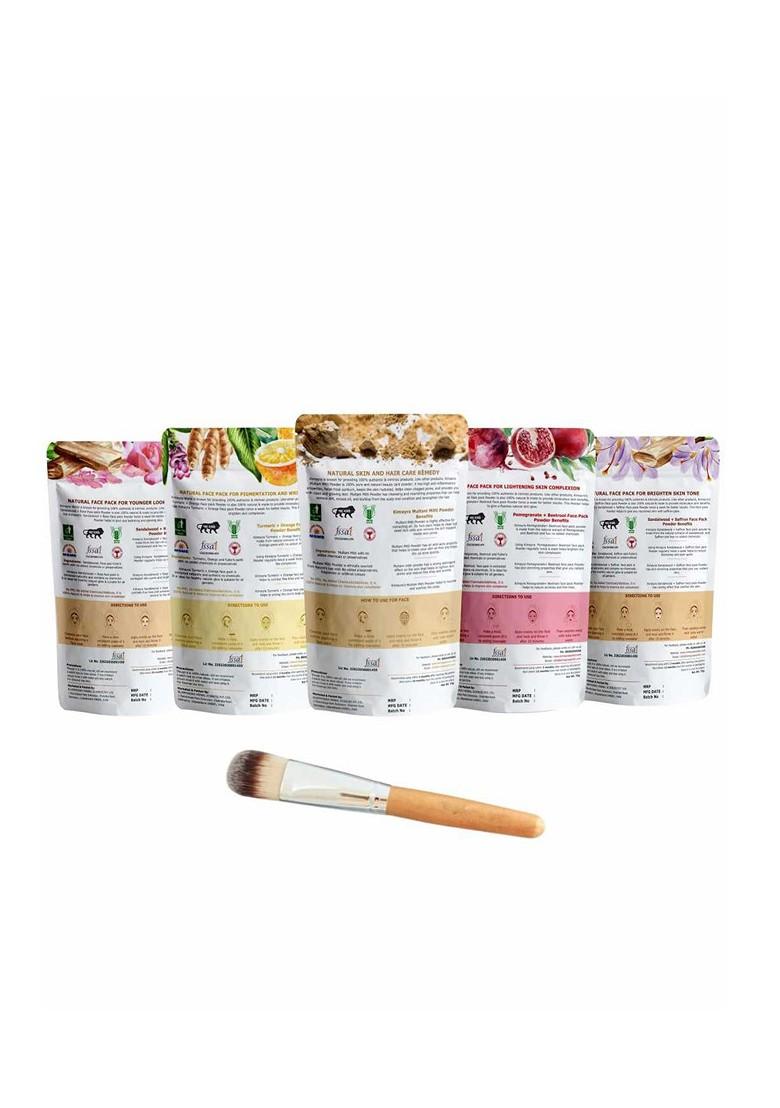 Kimayra World Set Of 5 Sandalwood Turmeric Multani Mitti Beetroot Powder Face Pack