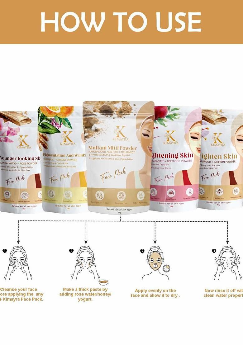 Kimayra World Set Of 5 Sandalwood Turmeric Multani Mitti Beetroot Powder Face Pack