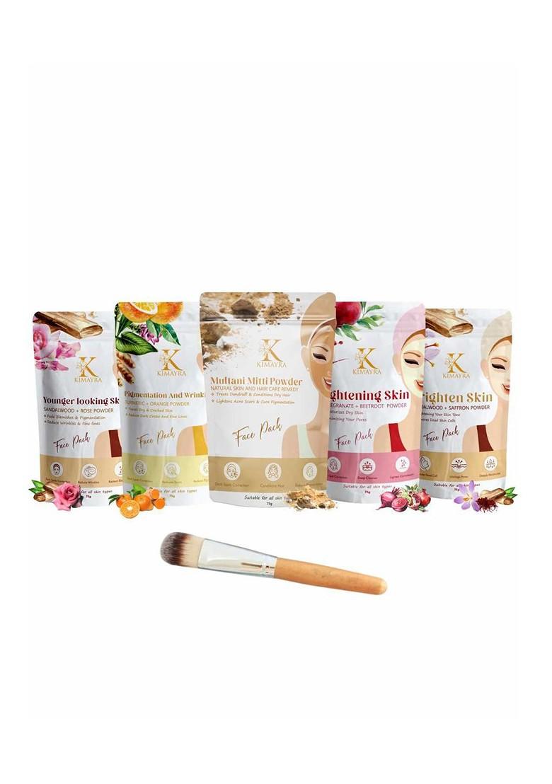 Kimayra World Set Of 5 Sandalwood Turmeric Multani Mitti Beetroot Powder Face Pack