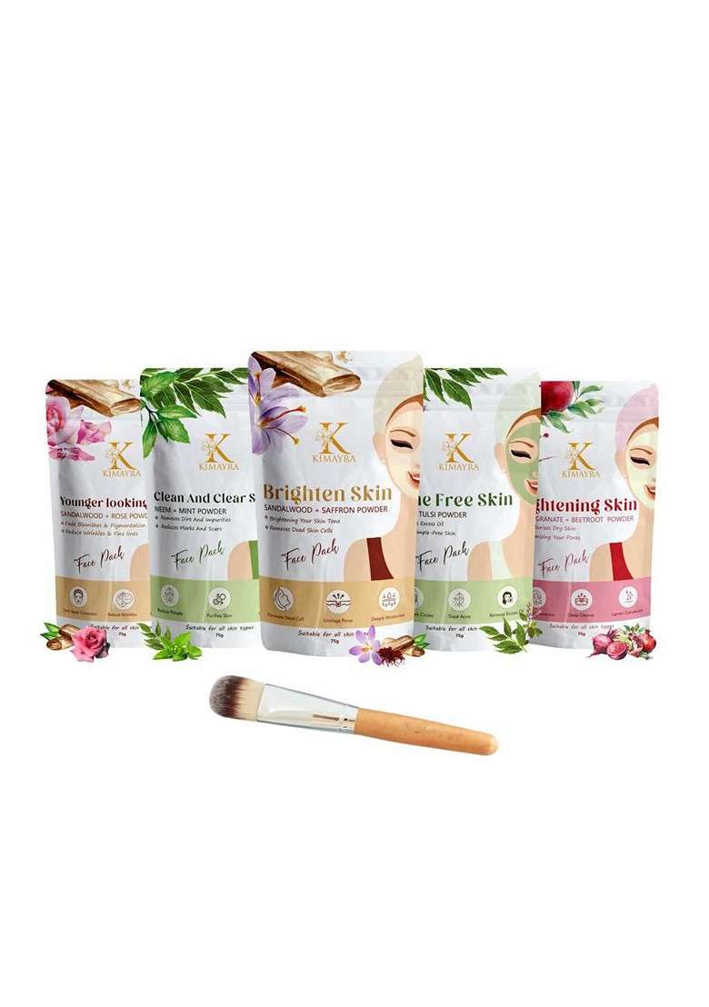 Kimayra World Set Of 5 Sandalwood Neem Saffron Tulsi Beetroot Powder Face Pack - Indya