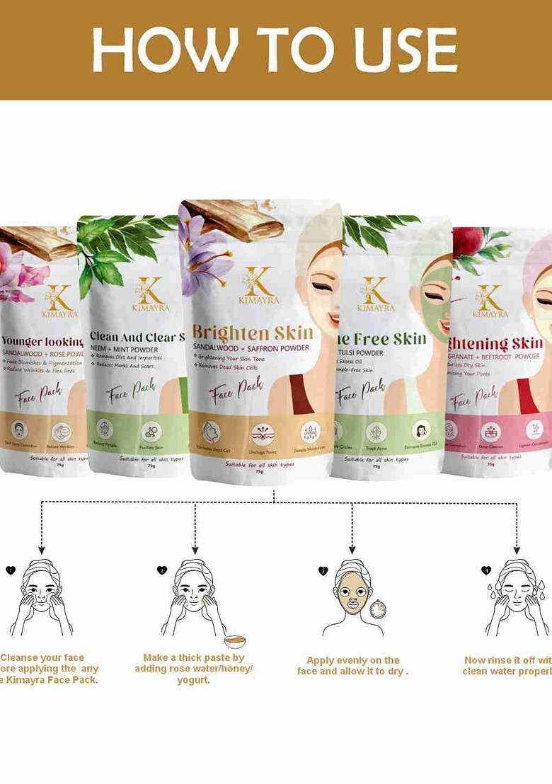 Kimayra World Set Of 5 Sandalwood Neem Saffron Tulsi Beetroot Powder Face Pack - Indya