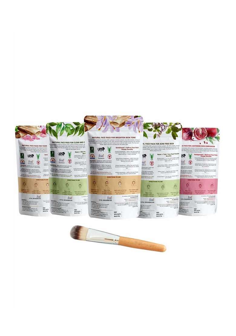 Kimayra World Set Of 5 Sandalwood Neem Saffron Tulsi Beetroot Powder Face Pack - Indya