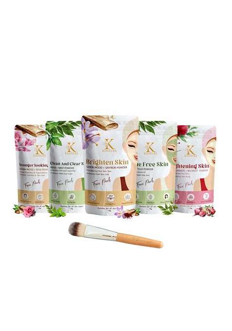 Kimayra World Set Of 5 Sandalwood Neem Saffron Tulsi Beetroot Powder Face Pack