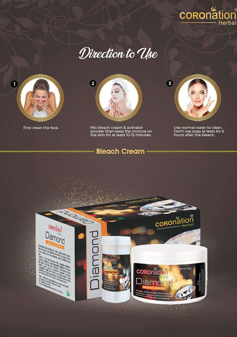 Coronation Herbal Diamond Bleach Cream 200G With Powder Activator 50G - Indya