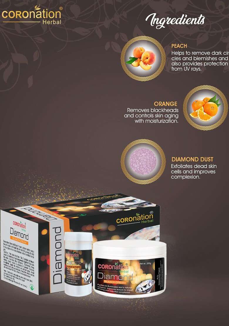 Coronation Herbal Diamond Bleach Cream 200G With Powder Activator 50G - Indya
