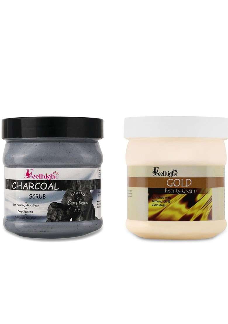 Feelhigh Set Of Charcoal Scrub Gold Cream 500Ml Each - Indya