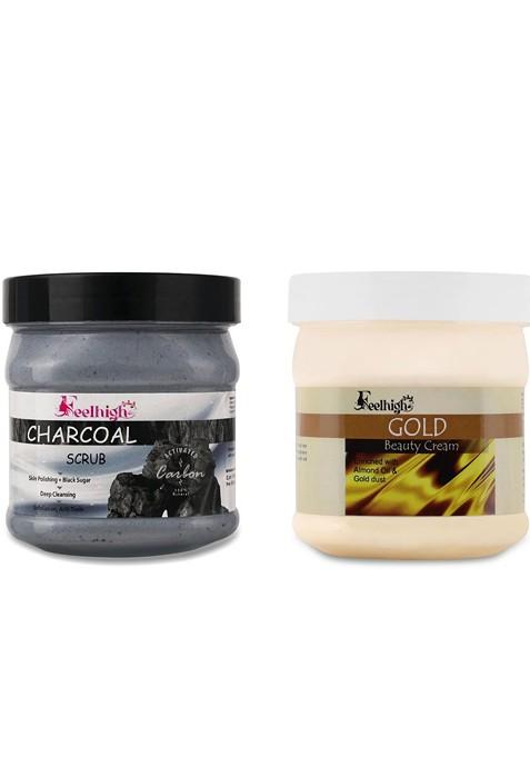 Feelhigh Set Of Charcoal Scrub Gold Cream 500Ml Each
