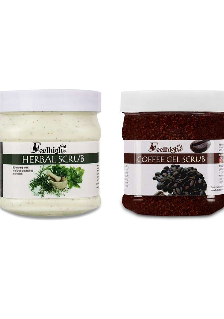 Feelhigh Set Of 2 Herbal Coffee Face Scrubs 500 Ml Each - Indya