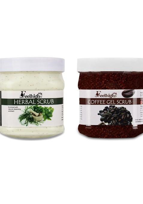 Feelhigh Set Of 2 Herbal Coffee Face Scrubs 500 Ml Each