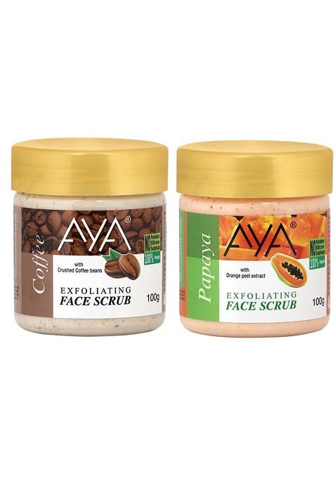 Aya Set Of Coffee Papaya Exfoliating Face Scrubs 100 Ml Each