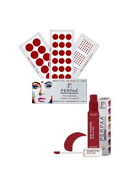 Perpaa Power Stay Non Transfer Lipstick 22 Set Of 3 Premium Maroon Bindis Size 01 02 10