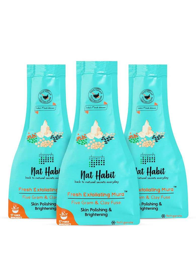 Nat Habit Set Of 3 Fresh Exfoliating Mura Five Gram Clay Fuse Face Scrub 25 G Each - Indya