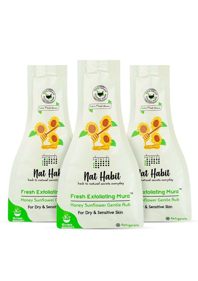Nat Habit Set Of 3 Fresh Exfoliating Mura Honey Sunflower Gentle Rub Face Scrub 25G Each - Indya