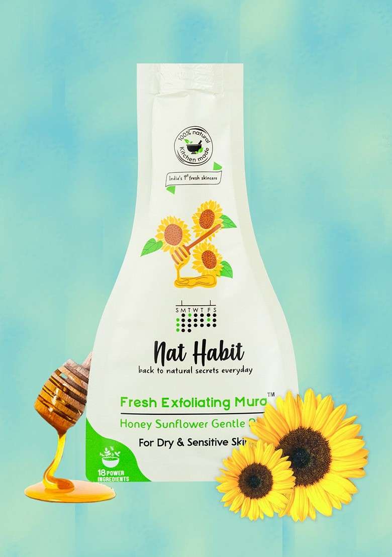 Nat Habit Set Of 3 Fresh Exfoliating Mura Honey Sunflower Gentle Rub Face Scrub 25G Each - Indya
