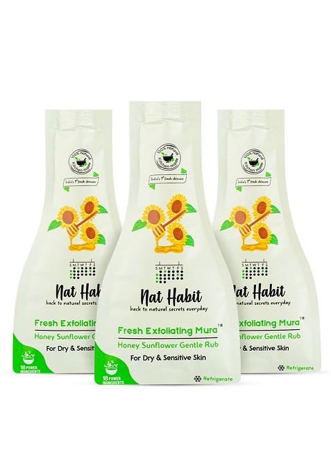 Nat Habit Set Of 3 Fresh Exfoliating Mura Honey Sunflower Gentle Rub Face Scrub 25G Each