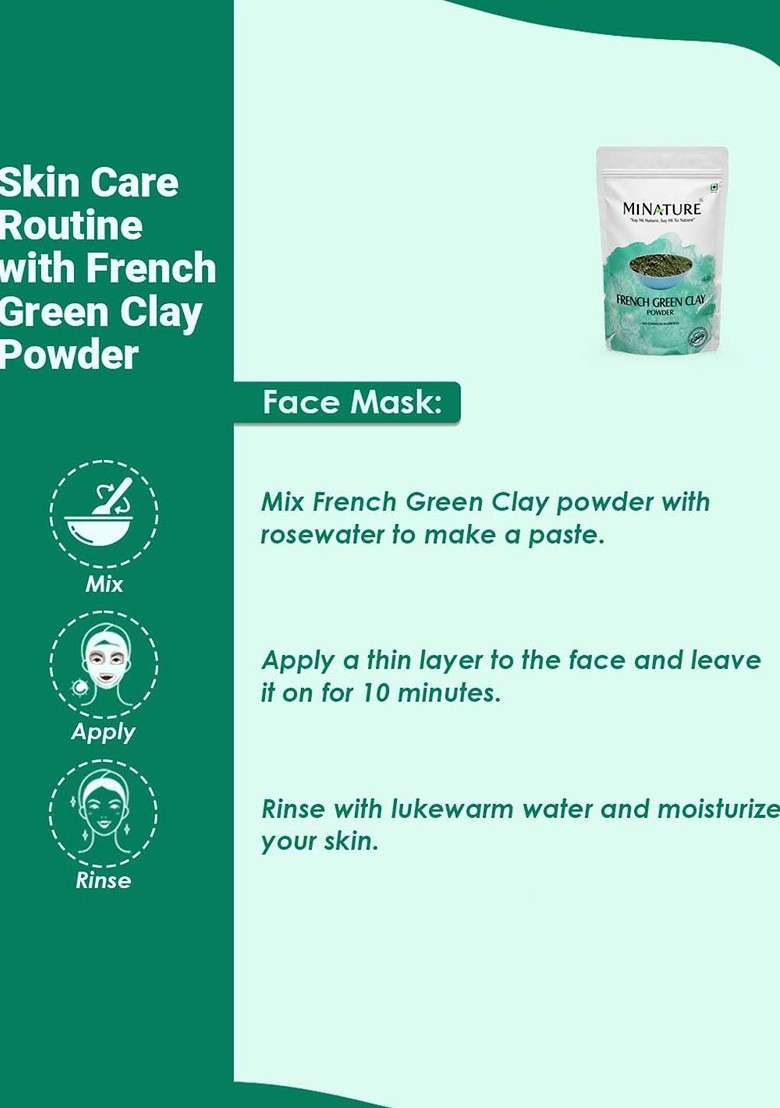 Minature French Green Clay Powder With Vitamin C For Acne Or Blemishes 100 G - Indya