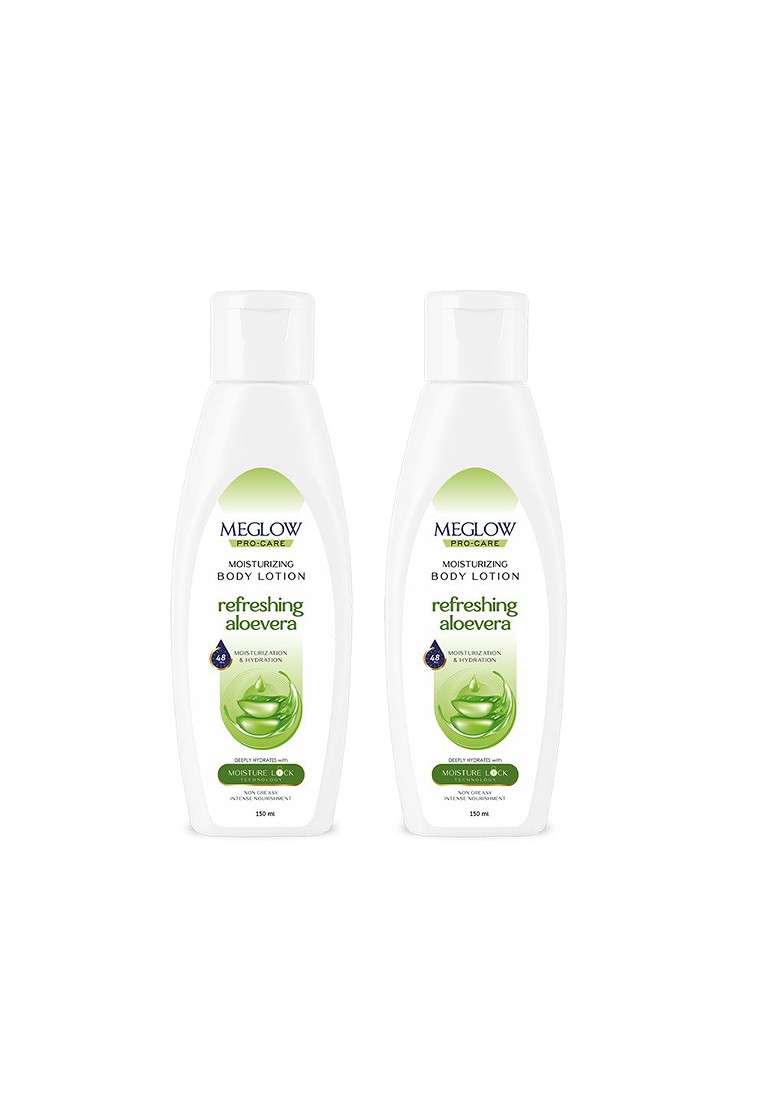Meglow Set Of 2 Moisturizing Body Lotion With Aloe Vera 150 Ml Each - Indya