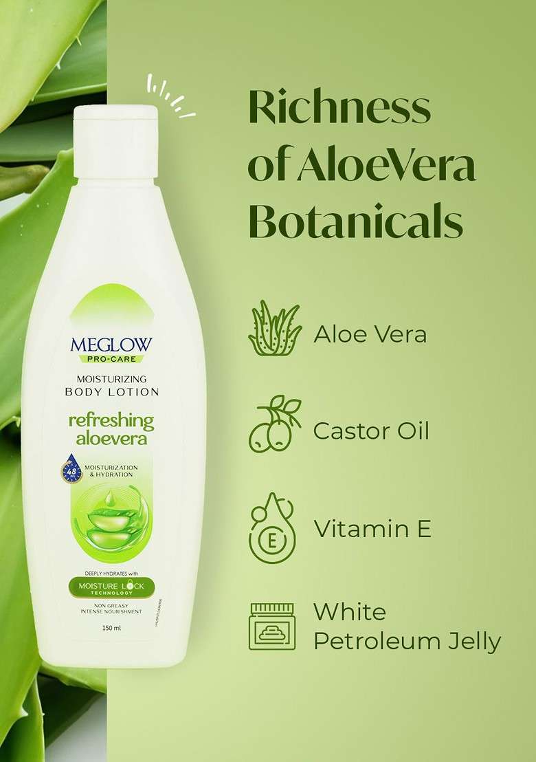 Meglow Set Of 2 Moisturizing Body Lotion With Aloe Vera 150 Ml Each - Indya
