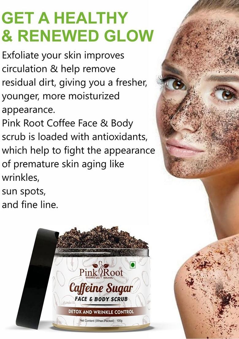 Pink Root Caffeine Sugar Face Body Scrub For Detox Wrinkle Control 100G