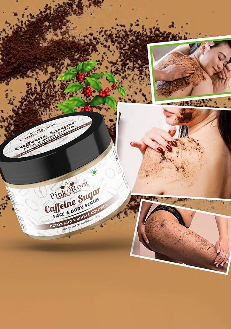 Pink Root Caffeine Sugar Face Body Scrub For Detox Wrinkle Control 100G