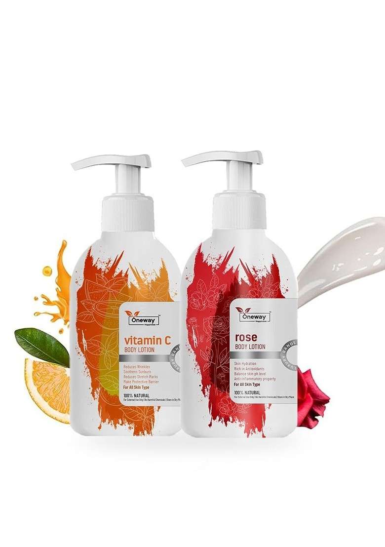 Oneway Happiness Set Of 2 Vitamin C Rose Body Lotion 300 Ml Each - Indya