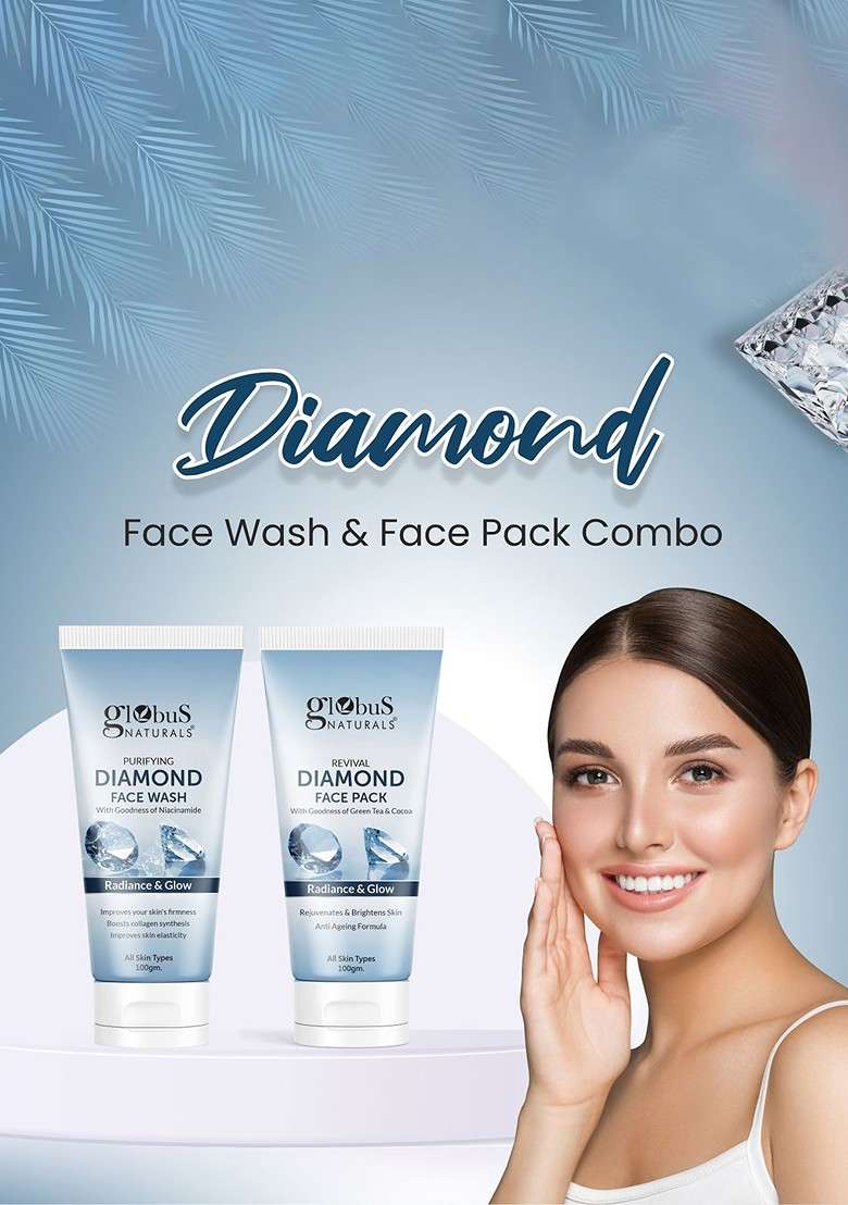 Globus Naturals Shine Boosting Diamond Face Care Combo Wash Pack - Indya