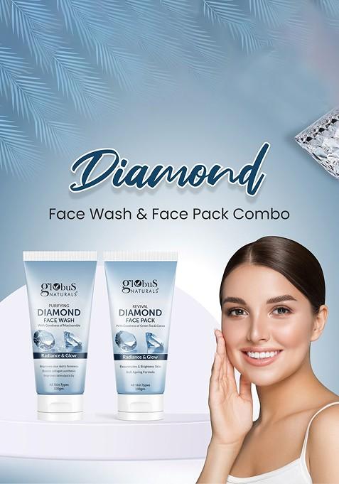 Globus Naturals Shine Boosting Diamond Face Care Combo Wash Pack