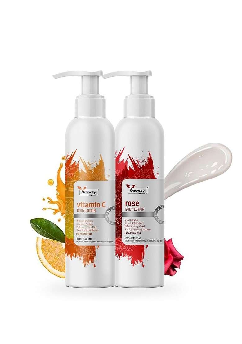 Oneway Happiness Set Of 2 Vitamin C Rose Body Lotion 200 Ml Each - Indya