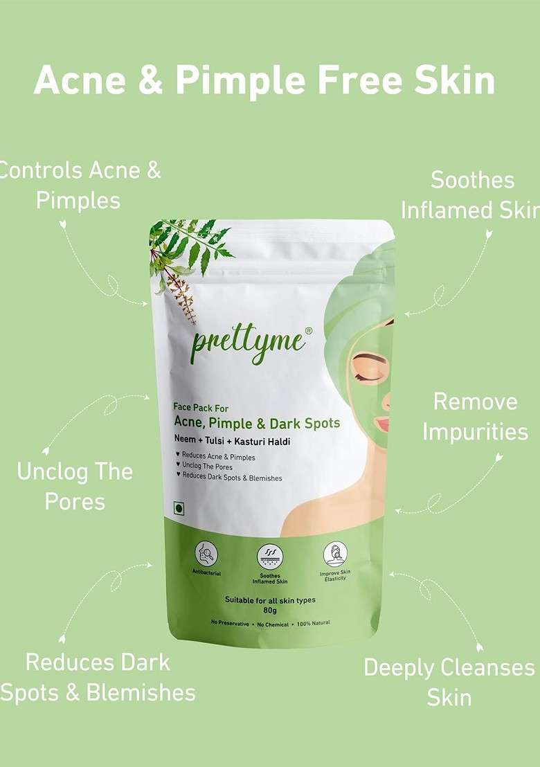 Prettyme Set Of 2 Cucumber Aloe Vera Neem Tulsi Haldi Powder Face Pack 80 G Each - Indya