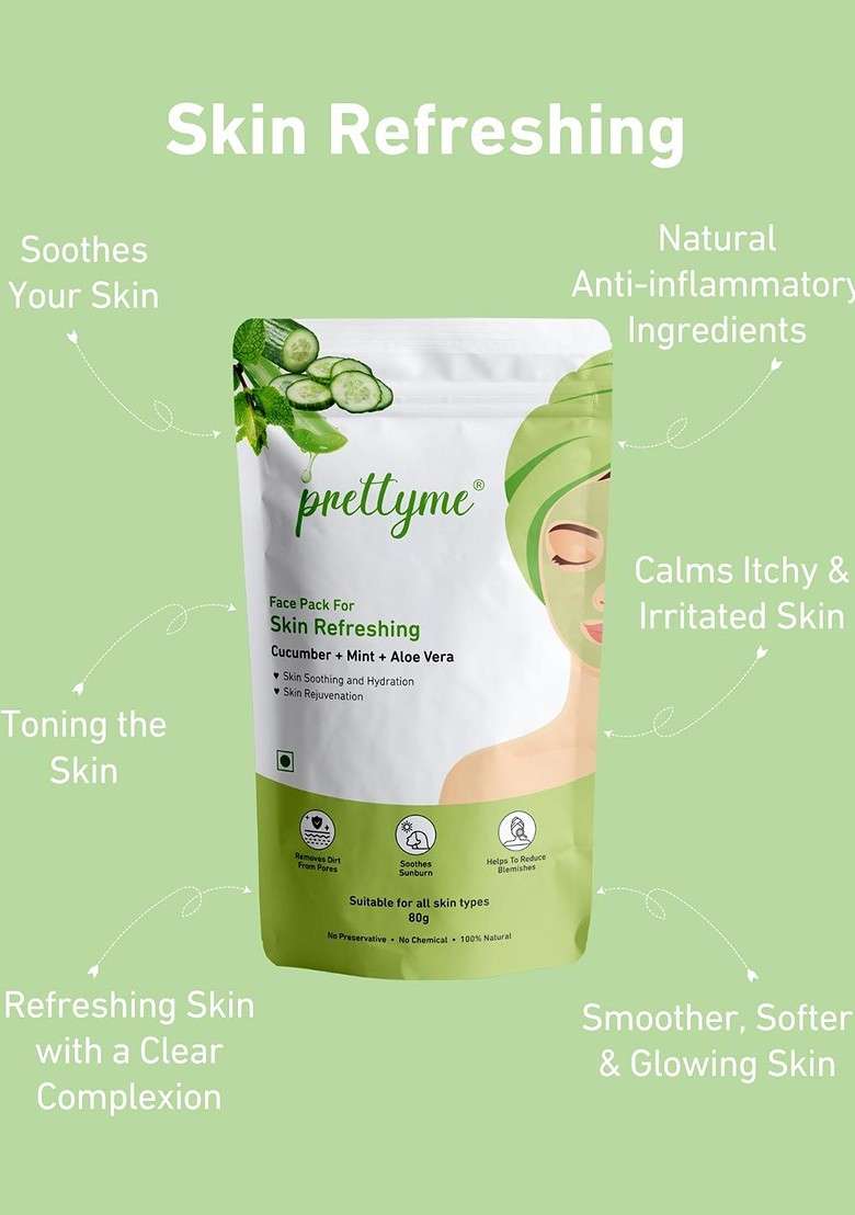 Prettyme Set Of 2 Cucumber Aloe Vera Neem Tulsi Haldi Powder Face Pack 80 G Each - Indya