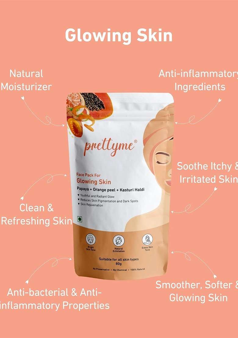 Prettyme Set Of 2 Cucumber Aloe Vera Orange Peel Papaya Powder Face Pack 80 G Each - Indya