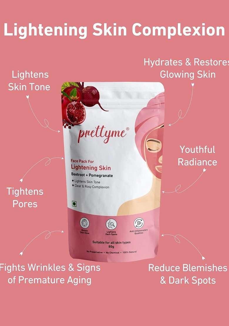 Prettyme Set Of 2 Coffee Turmeric Pomegranate Beetroot Powder Face Pack 80 G Each - Indya
