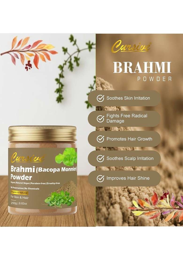 Cursive 100 Natural Organic Brahmi Powder For Hair Skin 250 G - Indya