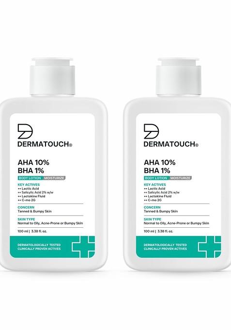 Dermatouch Set Of 2 Aha 10 Bha 1 Body Lotion For Skin Moisturising 100 Ml Each