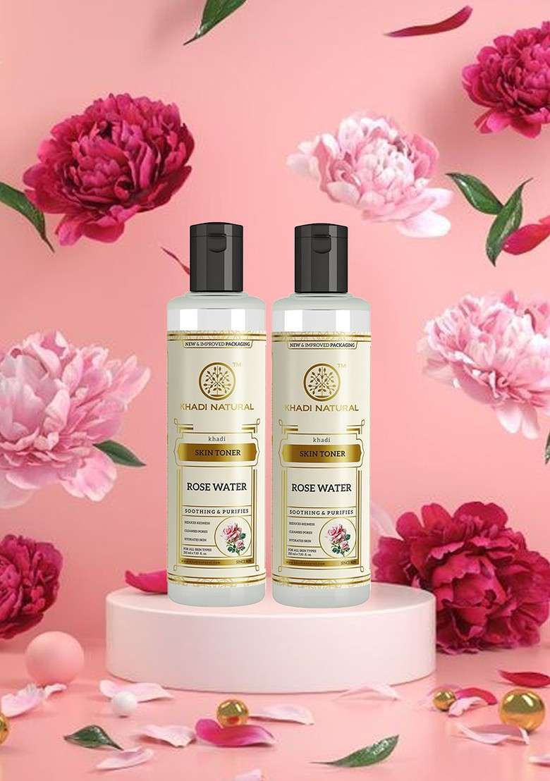 Khadi Natural Set Of 2 Rose Water Skin Toner For Enhances Glow 210Ml Each - Indya