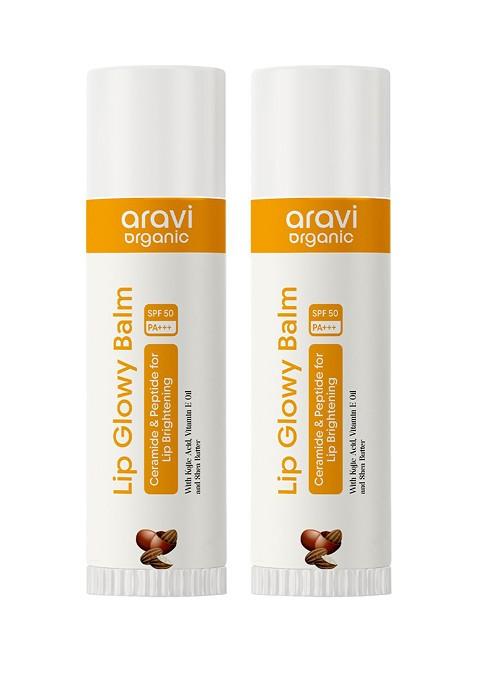 Aravi Organic Set Of 2 Lip Glowy Balm With Spf 50 10 G Each