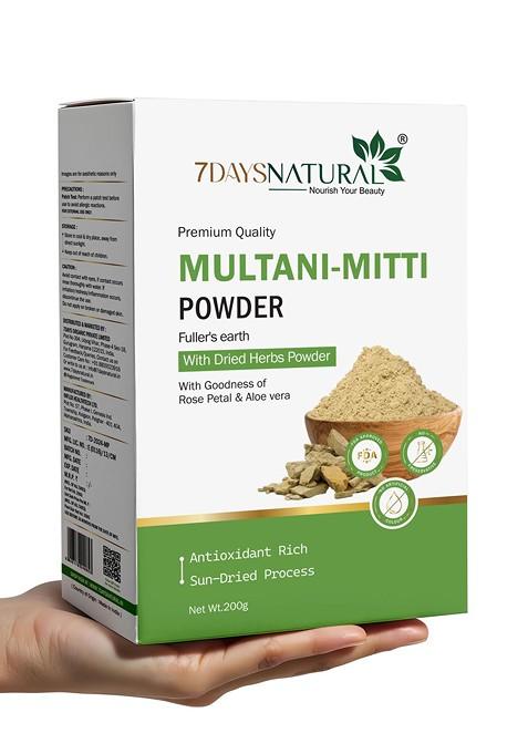 7Daysnatural Natural Multani Mitti Herbal Powder Mask For Face Hair 200 G