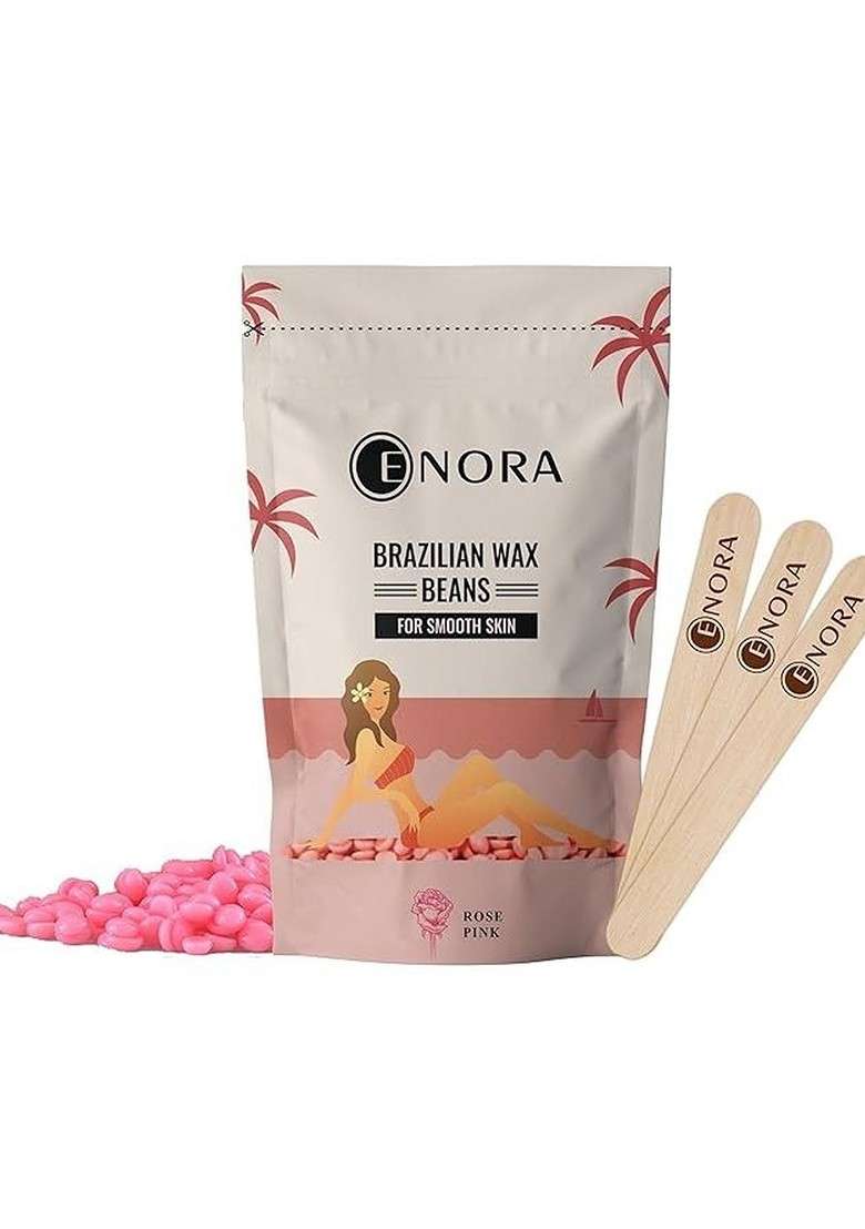 Enora Rose Pink Stripless Wax Beans 100 G With Spatula - Indya