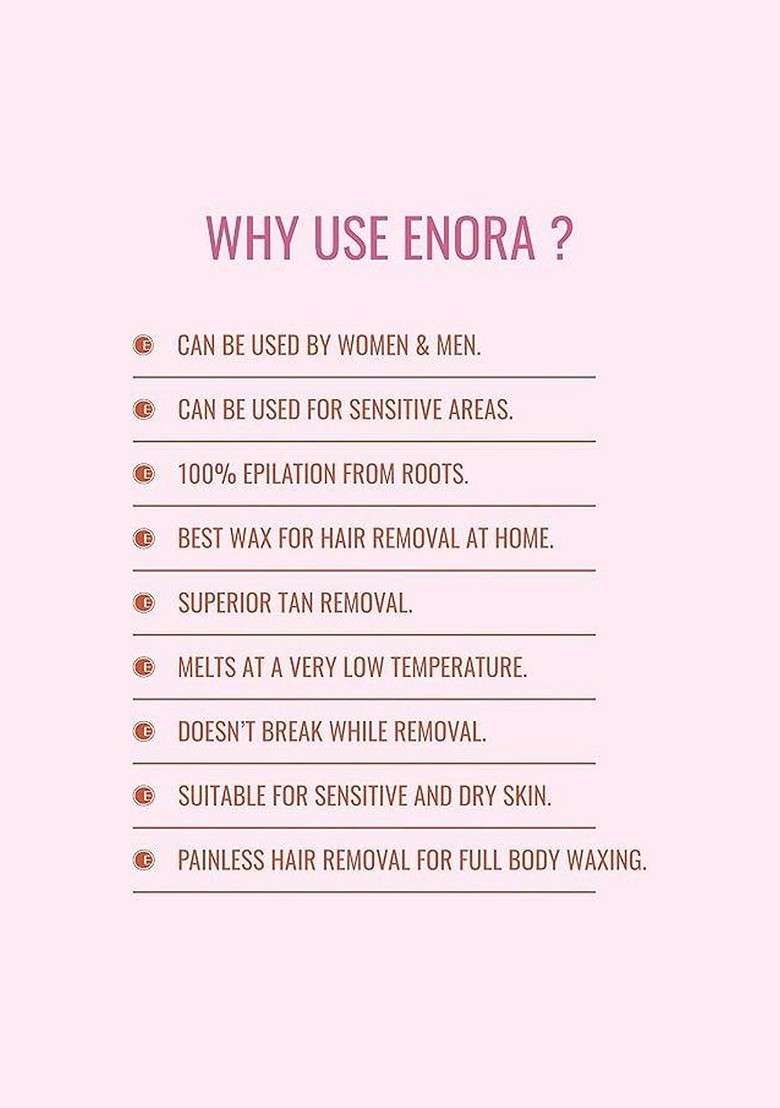 Enora Rose Pink Stripless Wax Beans 100 G With Spatula - Indya