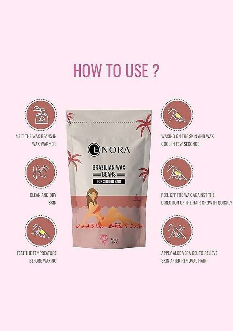 Enora Rose Pink Stripless Wax Beans 100 G With Spatula - Indya