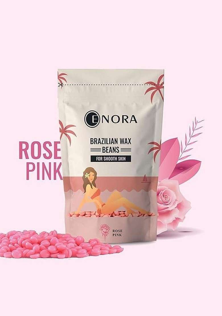 Enora Rose Pink Stripless Wax Beans 100 G With Spatula - Indya