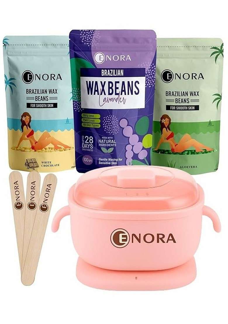 Enora Set Of 3 Brazilian Face Wax 100 G Each With Heater Spatula - Indya