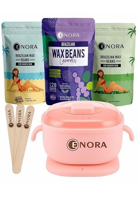 Enora Set Of 3 Brazilian Face Wax 100 G Each With Heater Spatula
