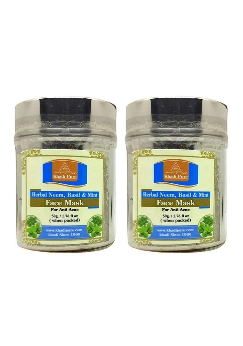 Khadi Pure Set Of 2 Herbal Neem Basil Mint Face Mask For Acne 50 G Each