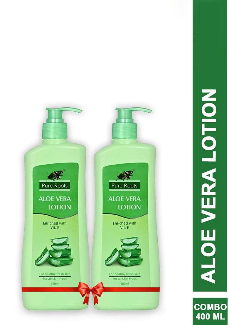 Pure Roots Set Of 2 Aloe Vera Lotion With Vitamin E 400 Ml Each - Indya