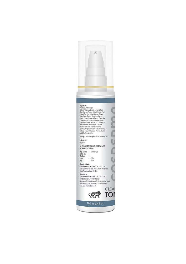 Cosderma Clear Skin Toner For Deep Cleansing 100 Ml - Indya