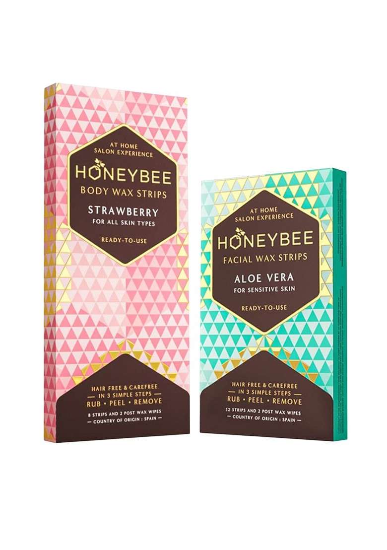 Honeybee Set Of 2 Strawberry Body Aloe Vera Facial Wax Strips 8 12 - Indya